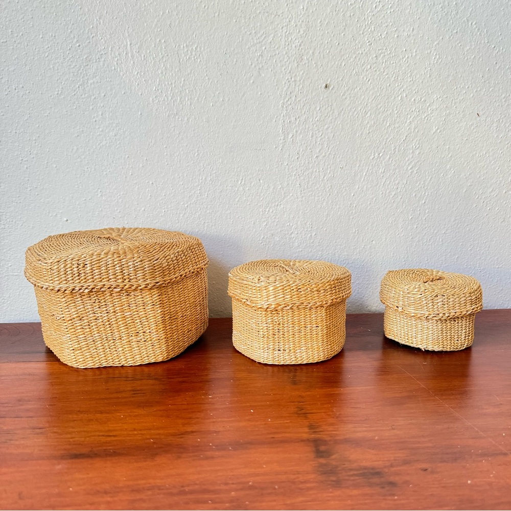 Trio of handwoven baskets/ boxes